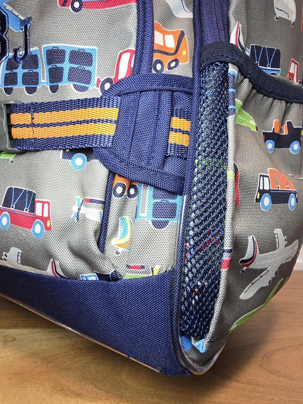 Pottery Barn Kids Gray/blue Rolling Backpack with Vehicle Print 